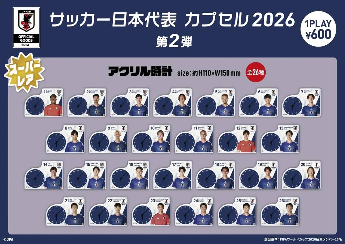 ガチャガチャ「サッカー日本代表 カプセル 2026 第2弾」